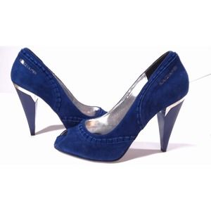 NEW Vintage Krizia POI Suede Silver Leather Pumps 39 NIB 550 BLUE